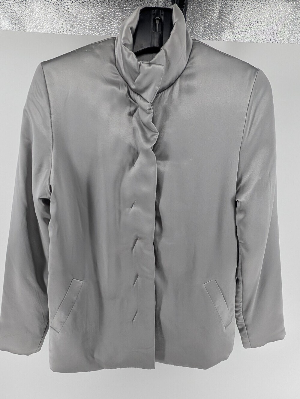 Women’s Silver/Gray Silk Button Up Jacket Size Small